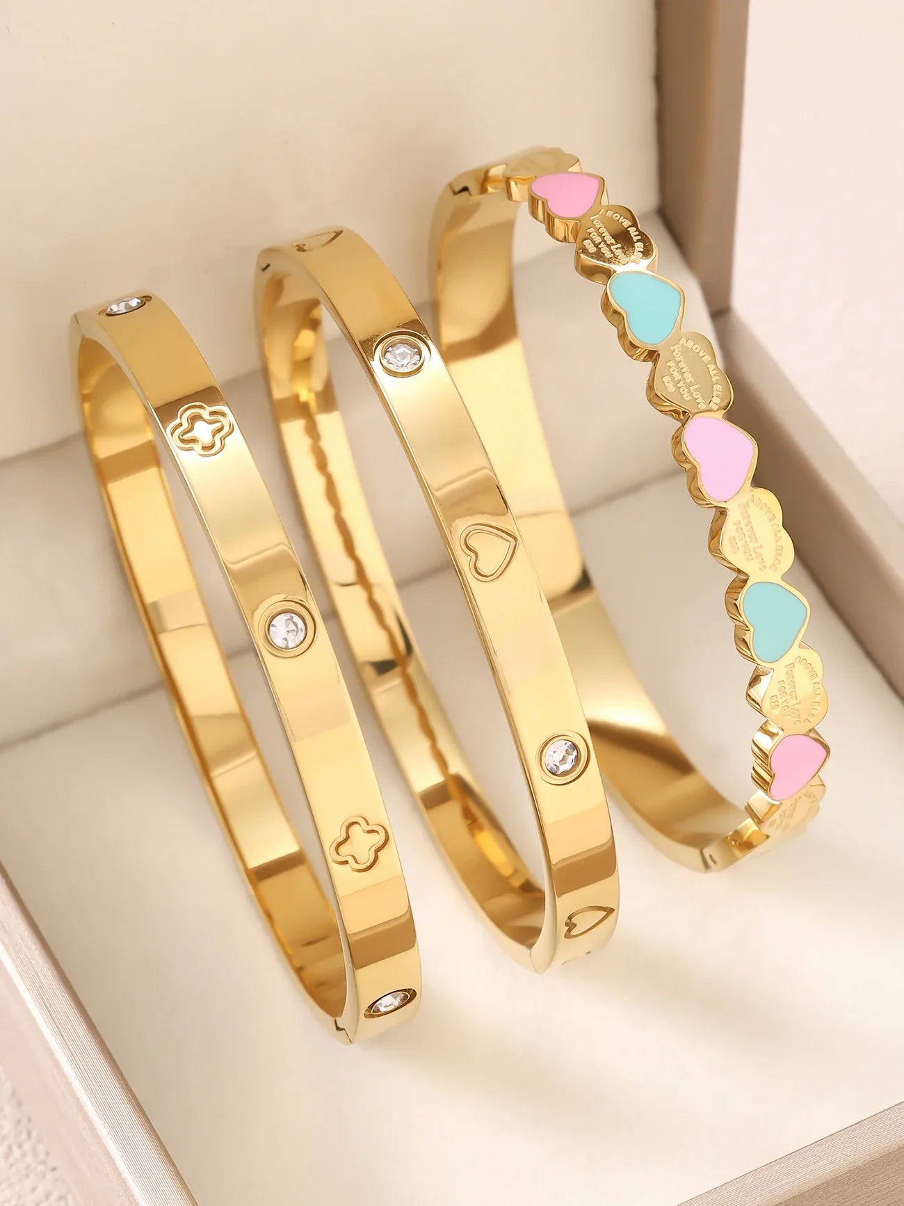 1pc 18K Gold Plated Stainless Steel Stackable Bracelet With Chain And Clover Design, Fashion Style For Women, Suitable For Casua Vera Lux
