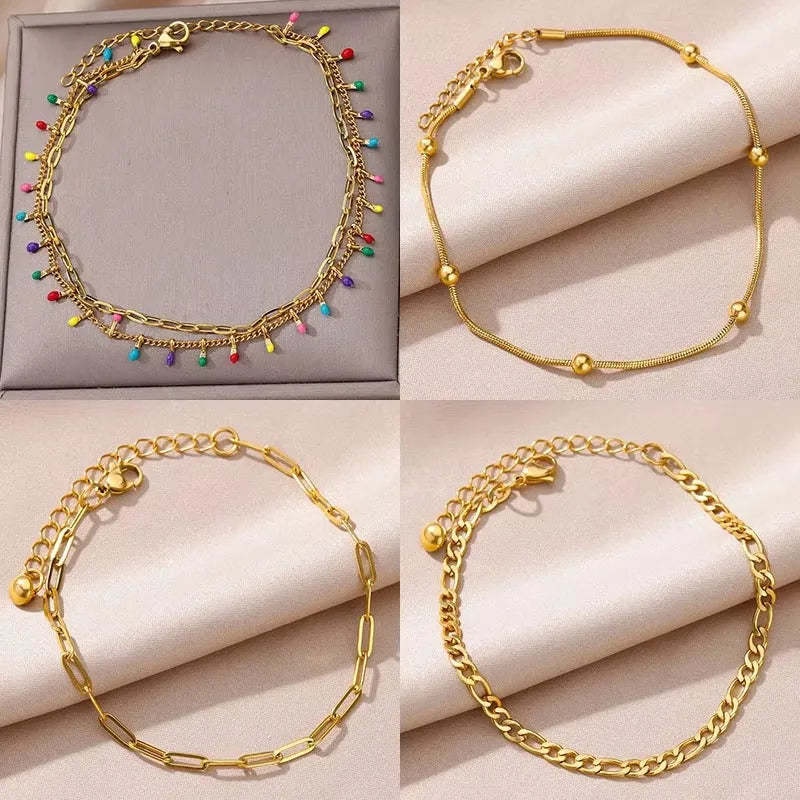 Boho Drops Anklets For Women Gold Color Stainless Steel Anklet Luxury Wedding Aesthetic Jewelry Gift Vera Lux
