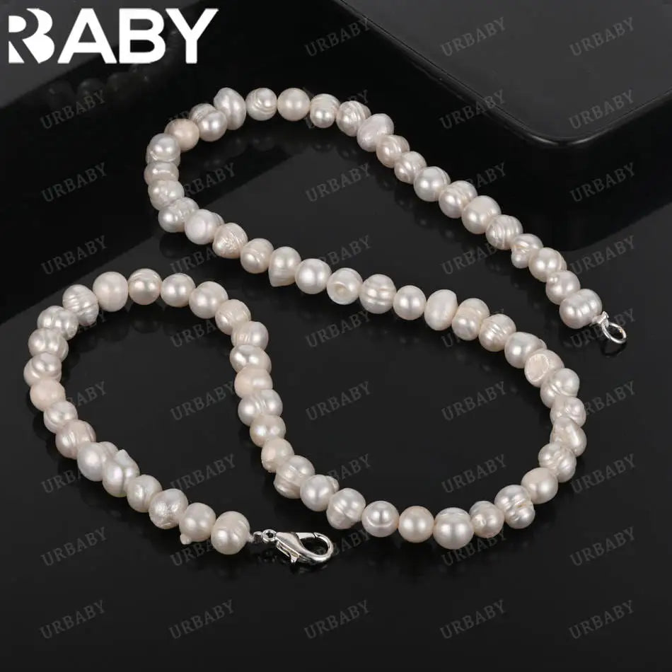 URBABY 925 Sterling Silver 40-50cm White&Pink&Purple Pearl Necklace For Women Charm Trend Birthday Gifts Fashion Party Vera Lux