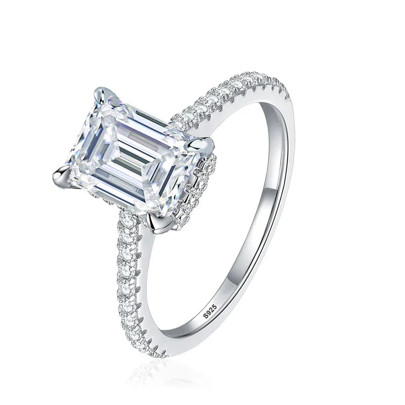 NeeTim 1ct 2ct 3ct Emerald Cut Moissanite Rings for Women 925 Sterling Silver Lab Diamond Wedding Engagement Ring Gemstone Band Vera Lux