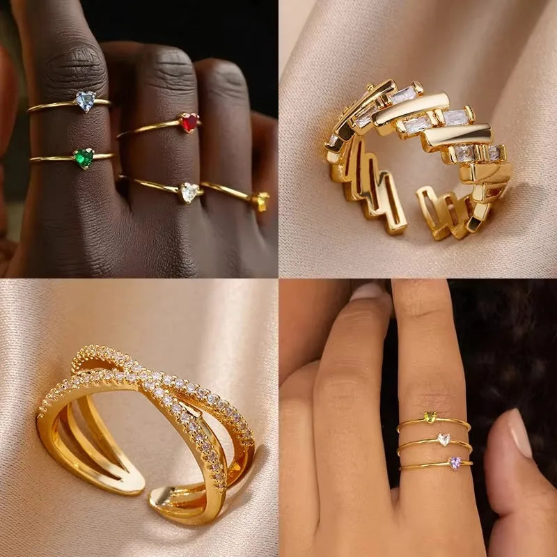 Fashion Zircon Heart Birthstone Rings For Women Stainless Steel Gold Color Birthstone Ring  Aesthetic Wedding Jewelry Gift Vera Lux