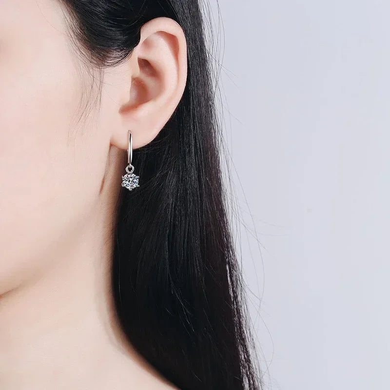 NeeTim 1ct 6.5mm Moissanite Droop Earrings for Women Original Wedding Chrismas Gift S925 Sterling Silver Hoop Earring Wholesale Vera Lux