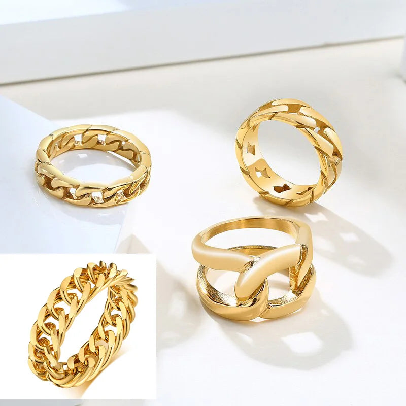 6mm Thick Chunky Chain Ring Cuban Curb Link Stainless Steel Stylish Ring for Women Girls Vera Lux