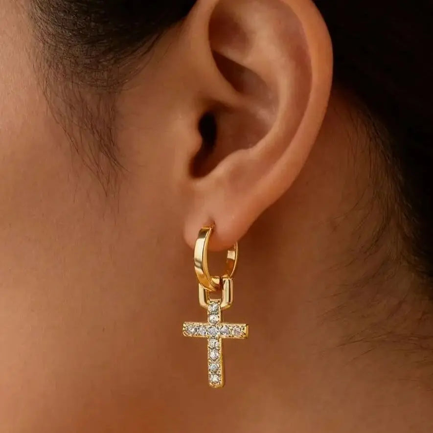 Zircon Cross Dangle Earrings For Women Girls Stainless Steel Cross Earring 2023 Trending Couple Wedding Aesthetic Jewelry aretes Vera Lux