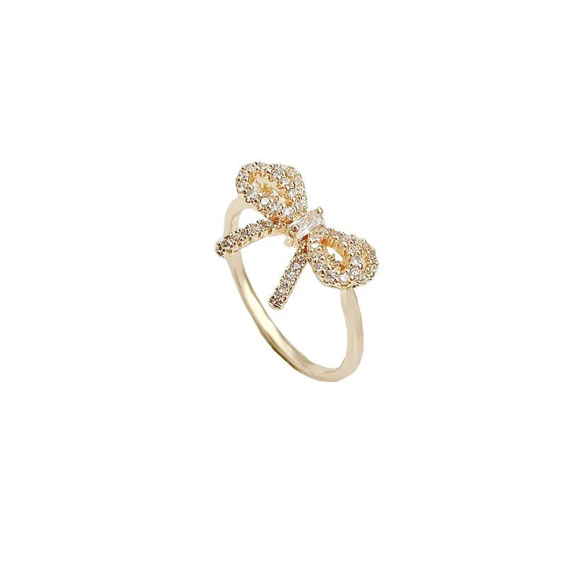 Yupsk Korean Fashion Micropaved Crystal Zirconia Bow Ring for Women Girls Exquisite Ins Trendy Minimalist Finger Rings Jewelry Vera Lux