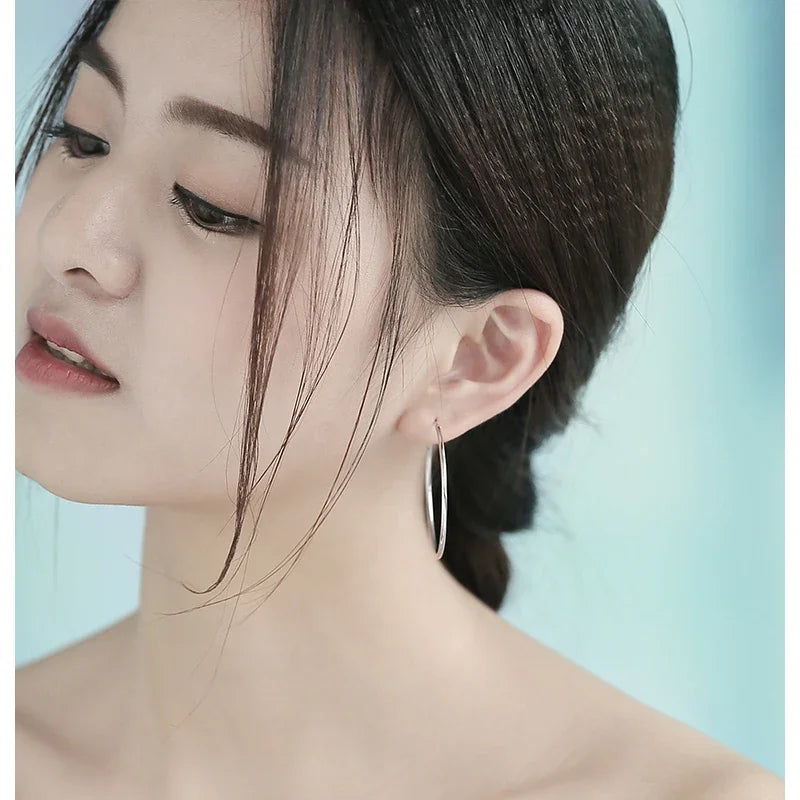 Women 100% 925 sterling silver Hoop Earring Round Circle Loop Gifts Box Packing Simple Silver Hoop Earrings Piercing Vera Lux