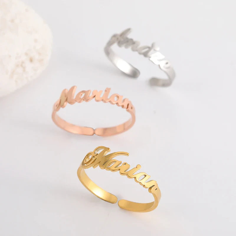 Custom Double First Name Finger Ring For Women Men Personalized Couple Family Gift Gold Color Stainless Steel Metal Jewelry Vera Lux