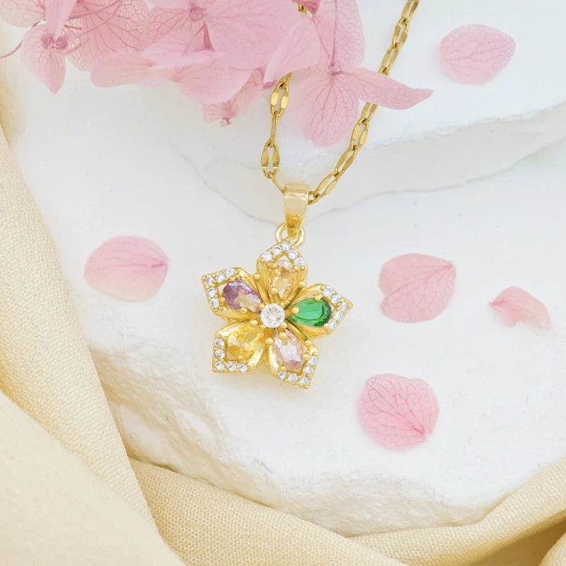 1pc Stainless Steel 5-Petal Flower Necklace With Rotating Pendant For Women Valentines Mom Mother Mother's Day Gift Vera Lux