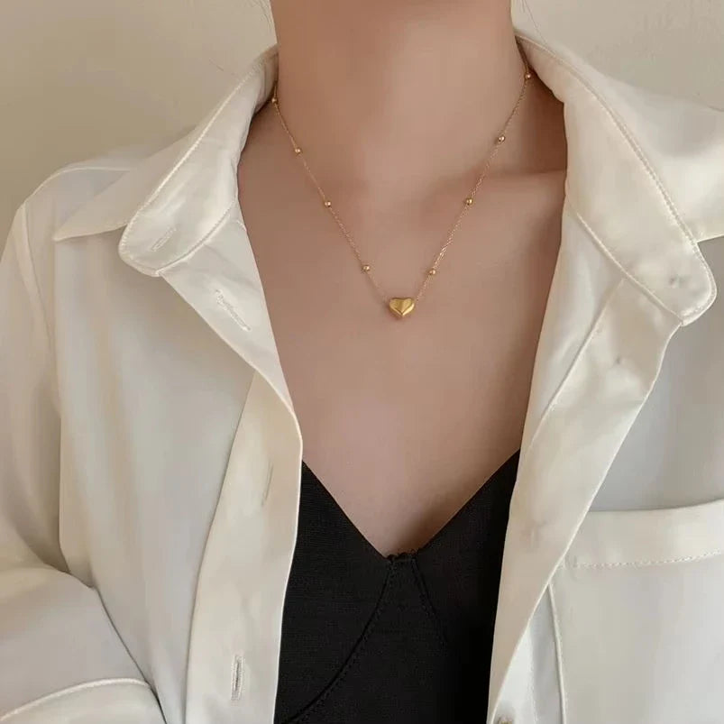 Stainless Steel Simple Fashion Heart Clavicle Chain Necklace For Women Elegant Romantic Choker Pendant Necklaces Jewelr Vera Lux