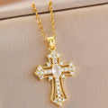 1Pcs Cross Necklace Pendant Religious Blessing Stainless Steel Sturdy Gold Necklace Water Diamond Inlay Trendy Fashion Vera Lux