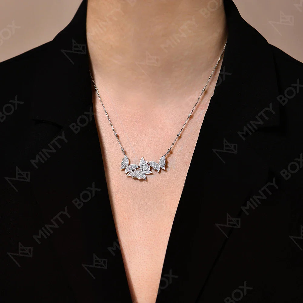 MINTYBOX S925 Sterling Silver Butterfly Moissanite Necklaces Lab Created Diamond for Women 45+5cm Chain Wedding Fine Jewelry Vera Lux