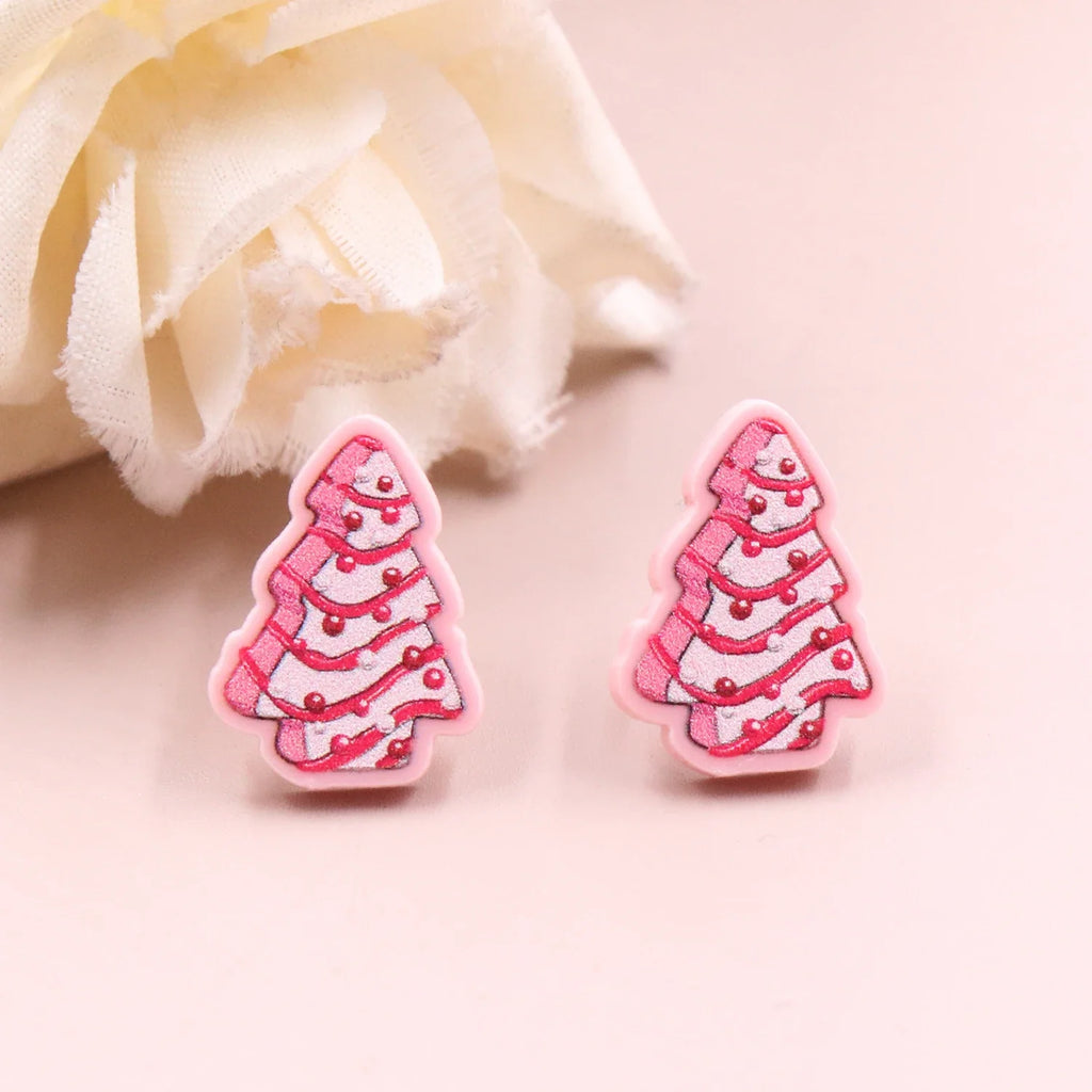 Custom Santa Hats Tree Mouse Head Turkey Glitter Acrylic Christmas Stud Earrings Stainless Steel Jewelry Wholesale Vera Lux