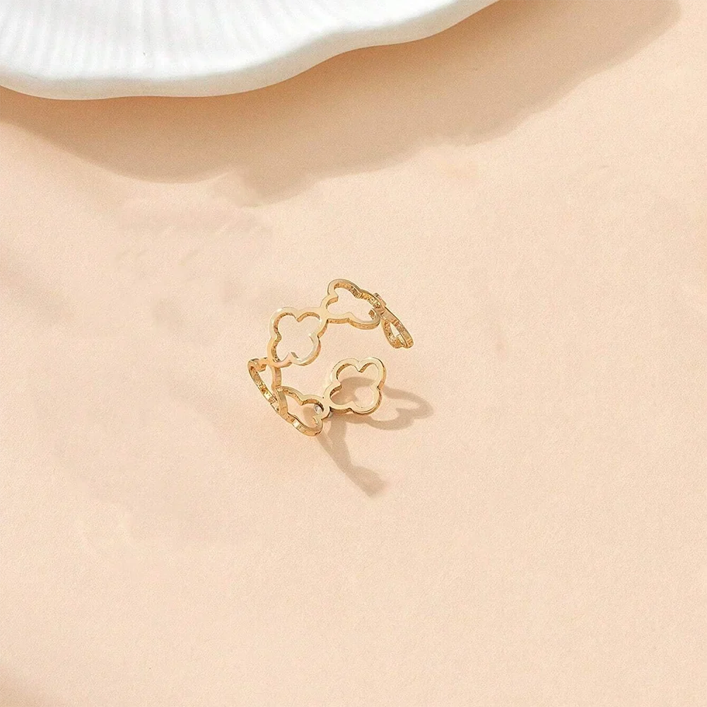 DOTIF Stainless Steel Lucky Hollow Four-Leaf Clover Ring Female Fashion Simple Opening Adjustable Finger Jewelry Party Gifts Vera Lux