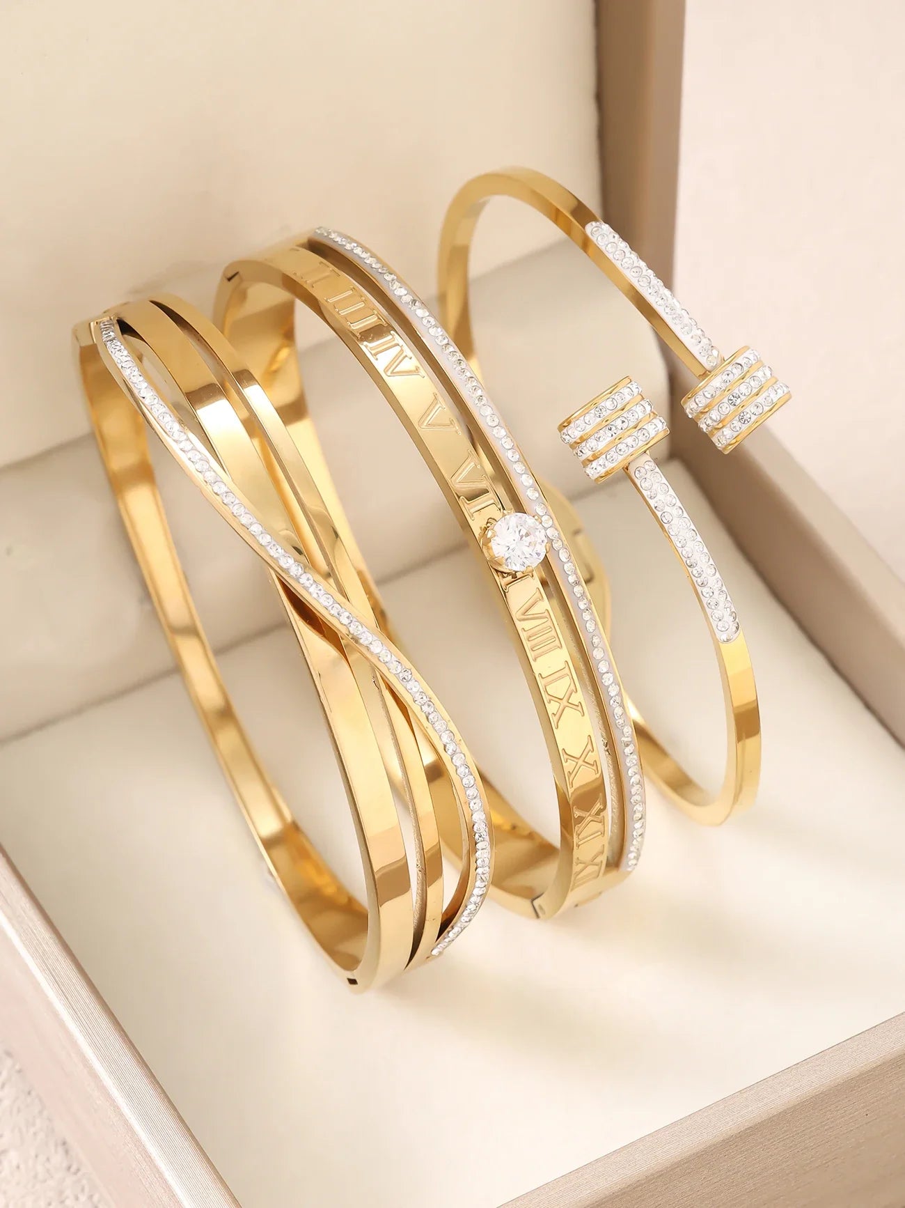 1pc 18K Gold Plated Stainless Steel Stackable Bracelet With Chain And Clover Design, Fashion Style For Women, Suitable For Casua Vera Lux
