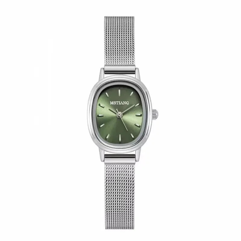 Small Oval Dial Green Watch Simple Stainless Steel Ladies Wristwatches Brand Women Luxury Gift Quartz Watch Dropshipping Vera Lux