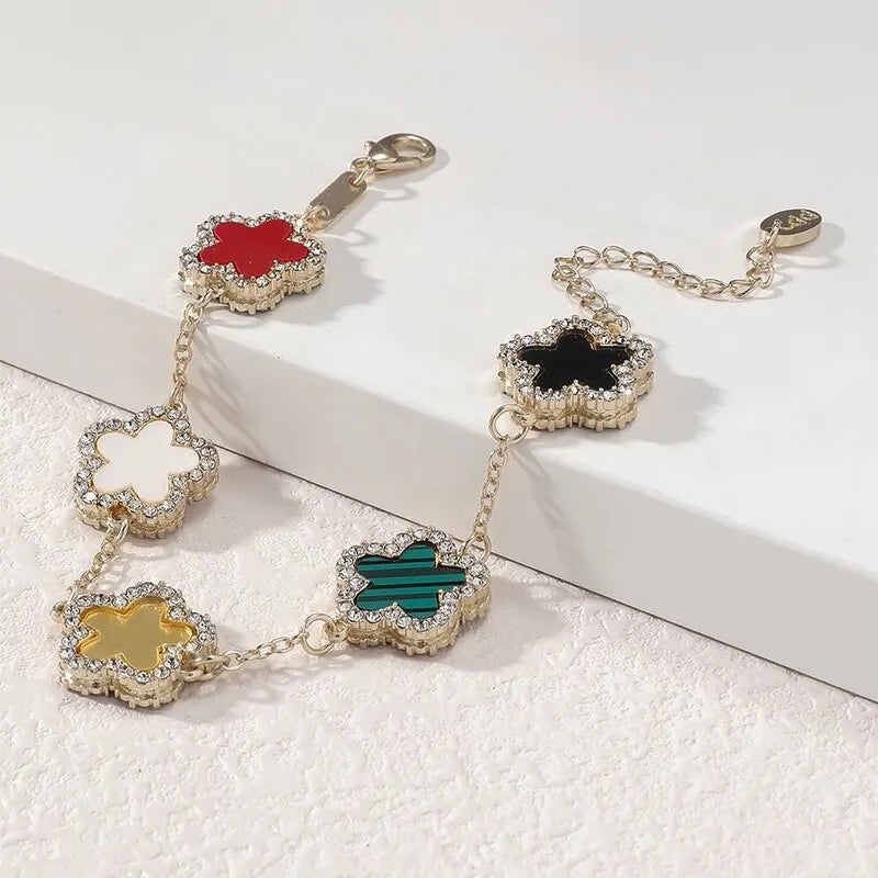 Flower Shape Bracelet Multi Colored With Shiny Cubic Zircon Adjustable Chain Sweet Style Personality Simple Design Jewelry Vera Lux