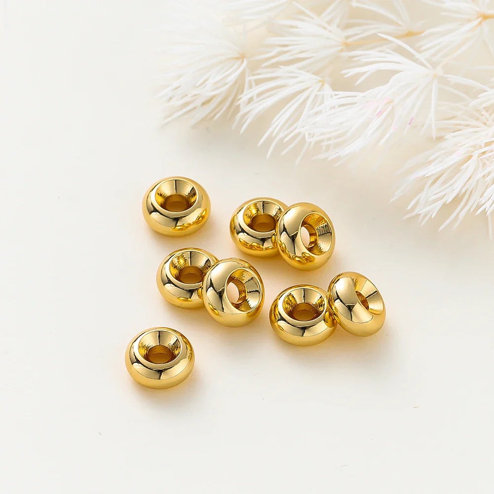 10-30pcs/lot 14K/18K Gold Plated Flat Round Bracelet Spacer Beads Circle Crafts Beads for Necklace Jewelry Accessories Findings Vera Lux