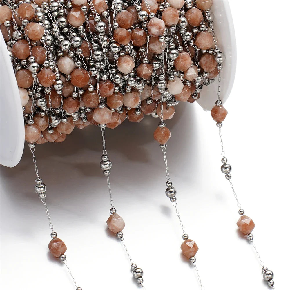 1Meter/Lot Mixed Stainless Steel Irregular Stone Beads Chains for Handmade DIY Necklace Bracelets Jewelry Making Accessories Vera Lux