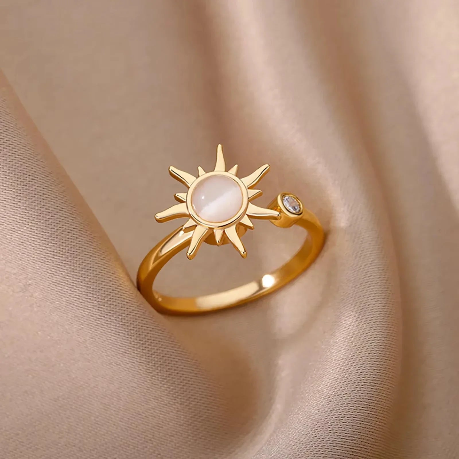Fashion Zircon Sun Flower Rings For Women Stainless Steel Gold Color Geometric Ring Trendy Wedding Party Aesthetic Jewelry Gifts Vera Lux