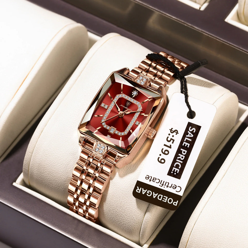 POEDAGAR Top Elegant Women Wristwatch Waterproof Date Ladies Watch Stainless Steel Rectangle Quartz Women's Watches Female Reloj Vera Lux