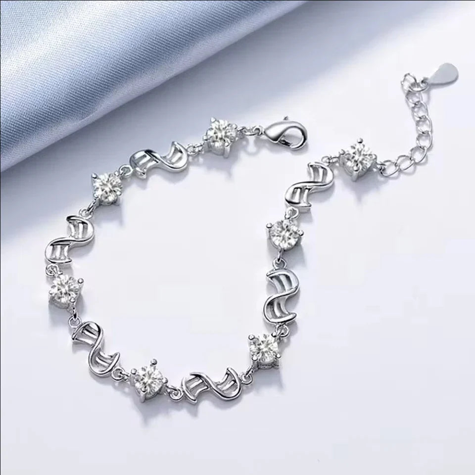 925 Sterling Silver Heart Shaped Bracelet For Women Retro Korean Versatile Blue Crystal Charm Bracelets Original Party Jewelry Vera Lux