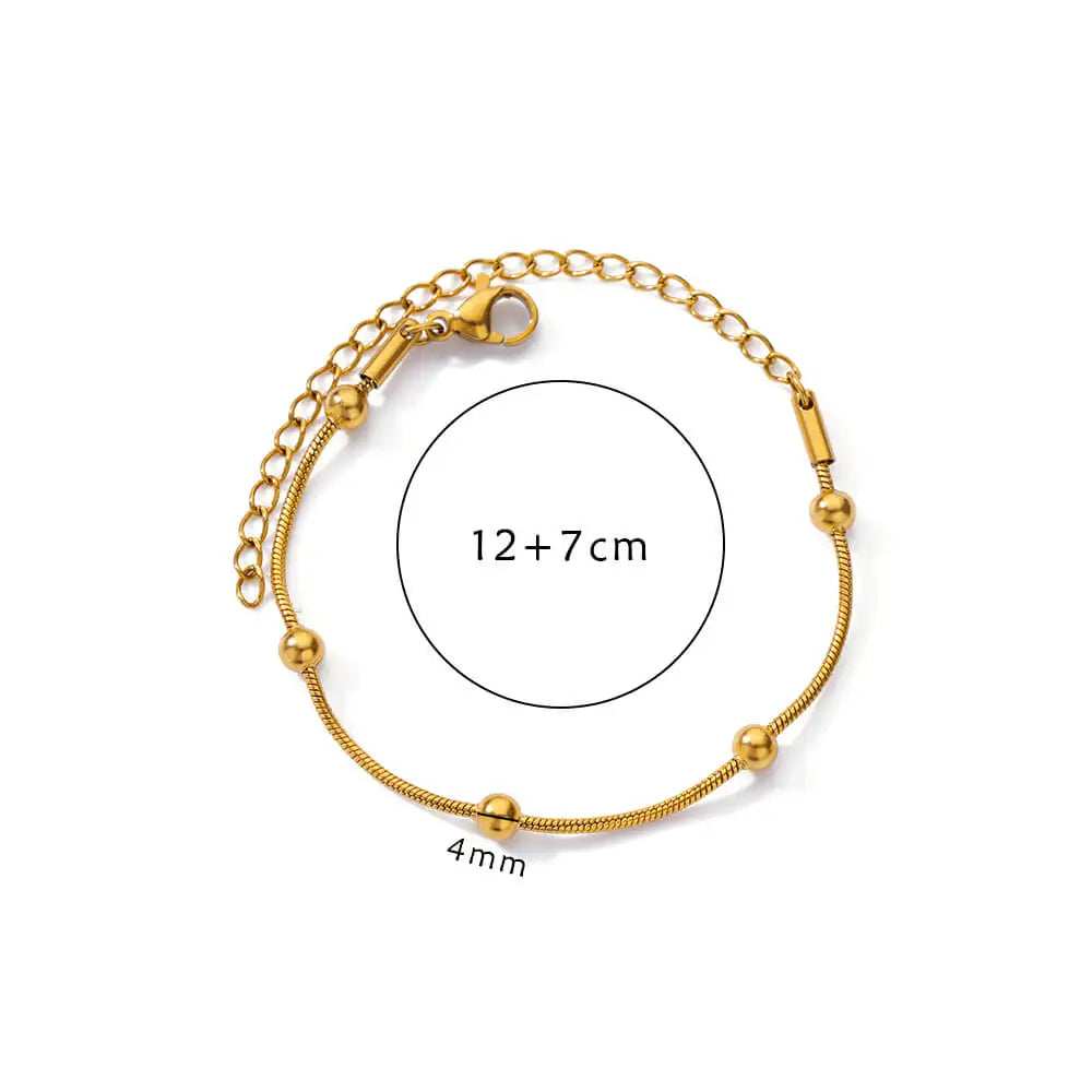 Stainless Steel Beaded Round Snake Chain Bracelets For Women Gold Color Geometric Bracelet Luxury Wedding Party Jewelry Gift Vera Lux