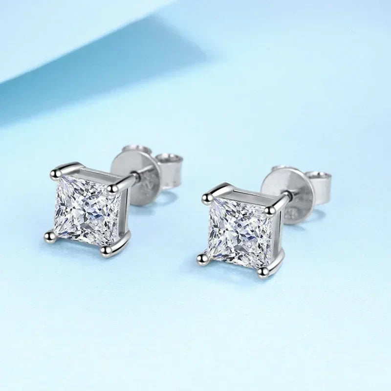 NeeTim 1ct 2ct Princess Cut Moissanite Earrings s925 Sterling Silver Plated with White Gold Plated Ear Studs for Women Jewelry Vera Lux