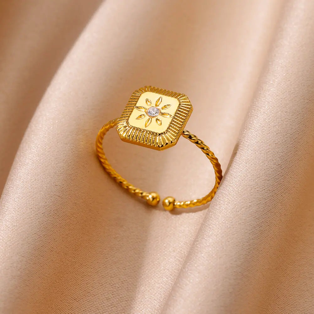 Irregular Geometric Glossy Stainless Steel Open Rings For Women Minimalist Gold Color Adjustable Wedding Ring Female Jewelry Vera Lux
