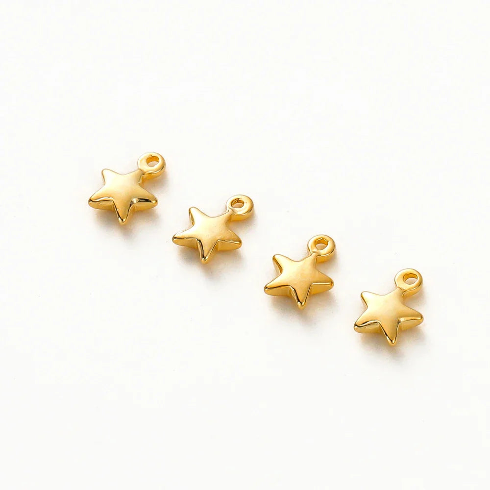 20pcs/lot 5x7MM Hole 1.0MM 14K 18K Gold Color Plated Brass Small Star Charms High Quality Pentant For Diy Jewelry Accessories Vera Lux
