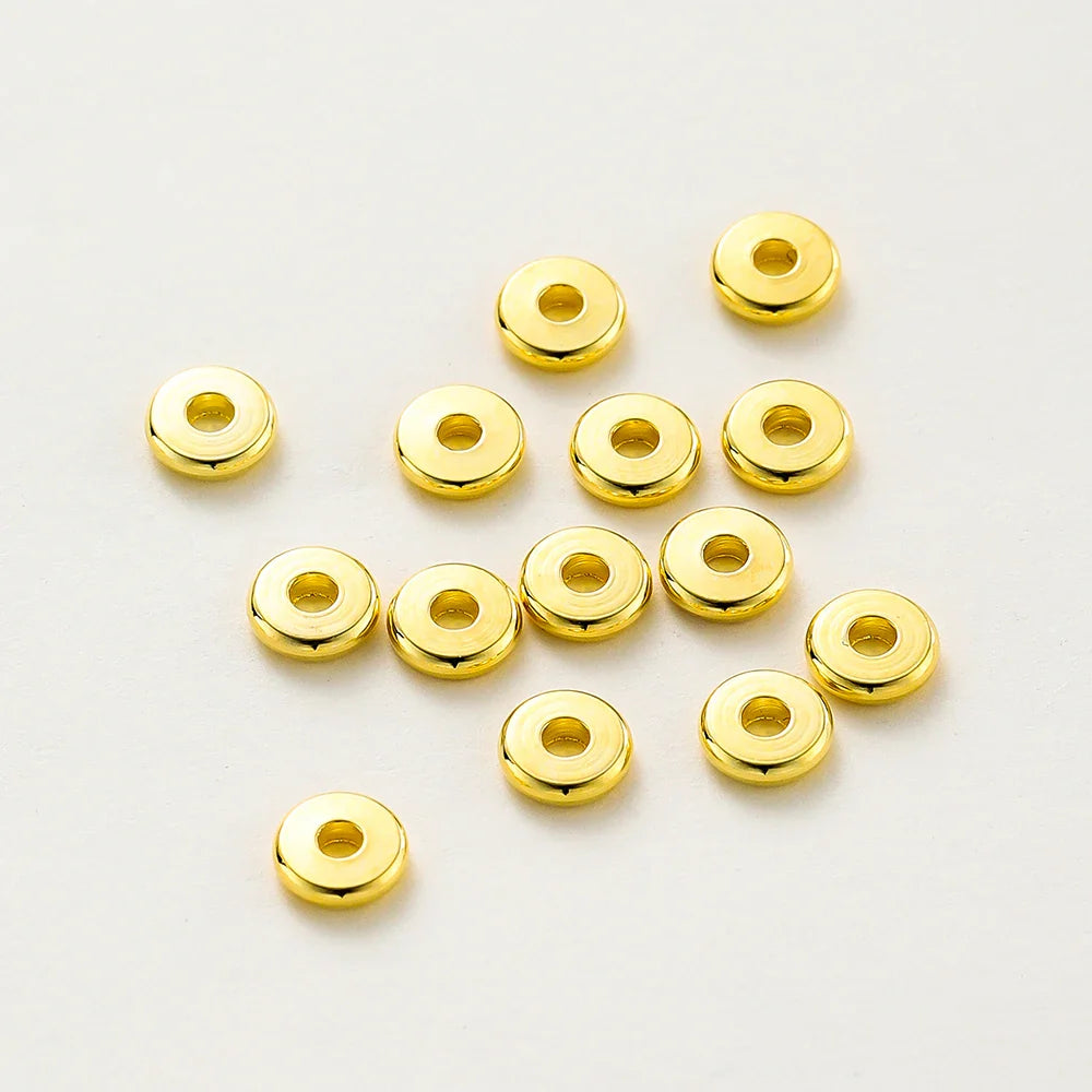 10-50pcs 14K/18K Gold Color Plated Brass 3-12mm Round Spacer Beads Flat Bracelet Beads for DIY Jewelry Findings Accessories Vera Lux