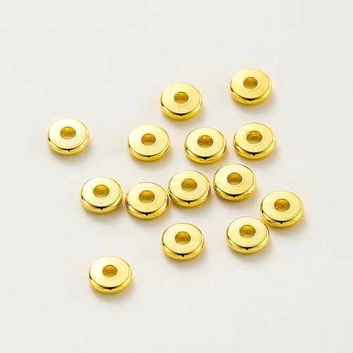 10-50pcs 14K/18K Gold Color Plated Brass 3-12mm Round Spacer Beads Flat Bracelet Beads for DIY Jewelry Findings Accessories Vera Lux