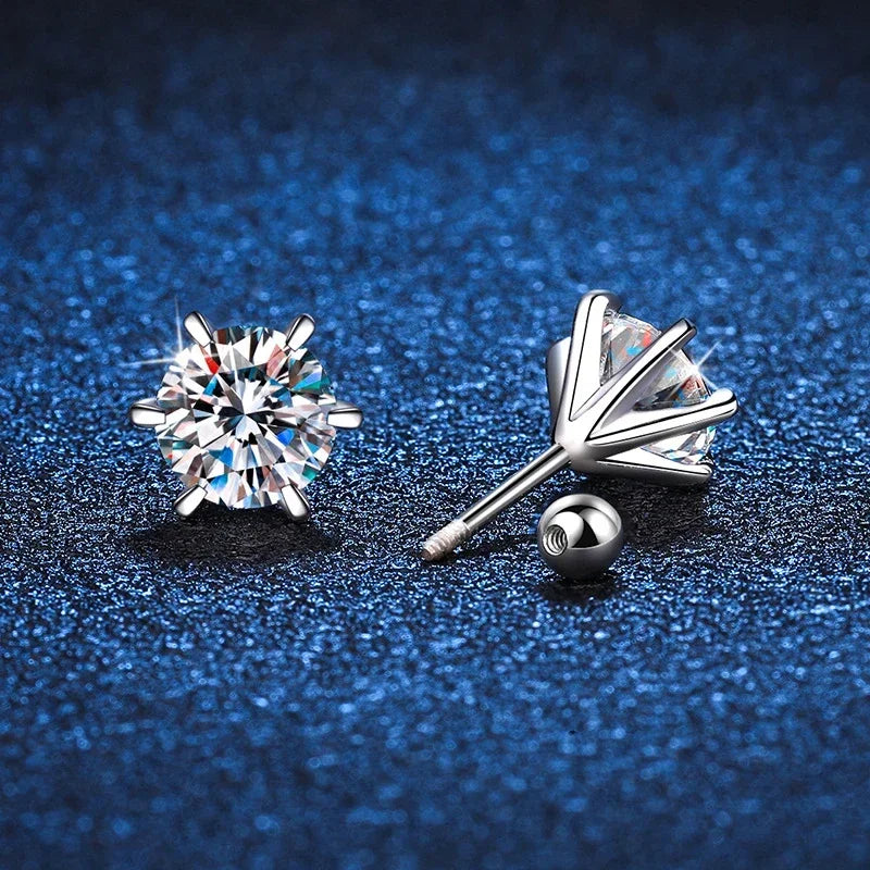 NeeTim 0.3-2CT Moissanite Stud Earrings For Women Screw Thread Ear Studs 925 Sterling Silver Wedding Jewelry Pass Diamond Test Vera Lux