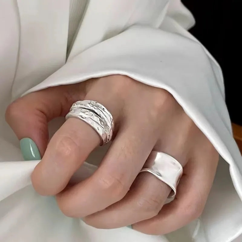 925 Sterling Silver Ring For Women Jewelry Wide Simple Open Vintage Handmade Ring Allergy For Party Birthday Gift Vera Lux