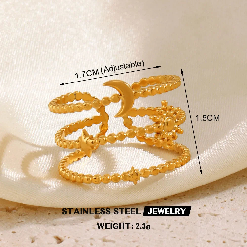 1Pc Stainless Steel Gold Color Rings For Women Waterproof Geometric Open Finger Ring Girls Fashion Daily Jewelry Accessories Vera Lux