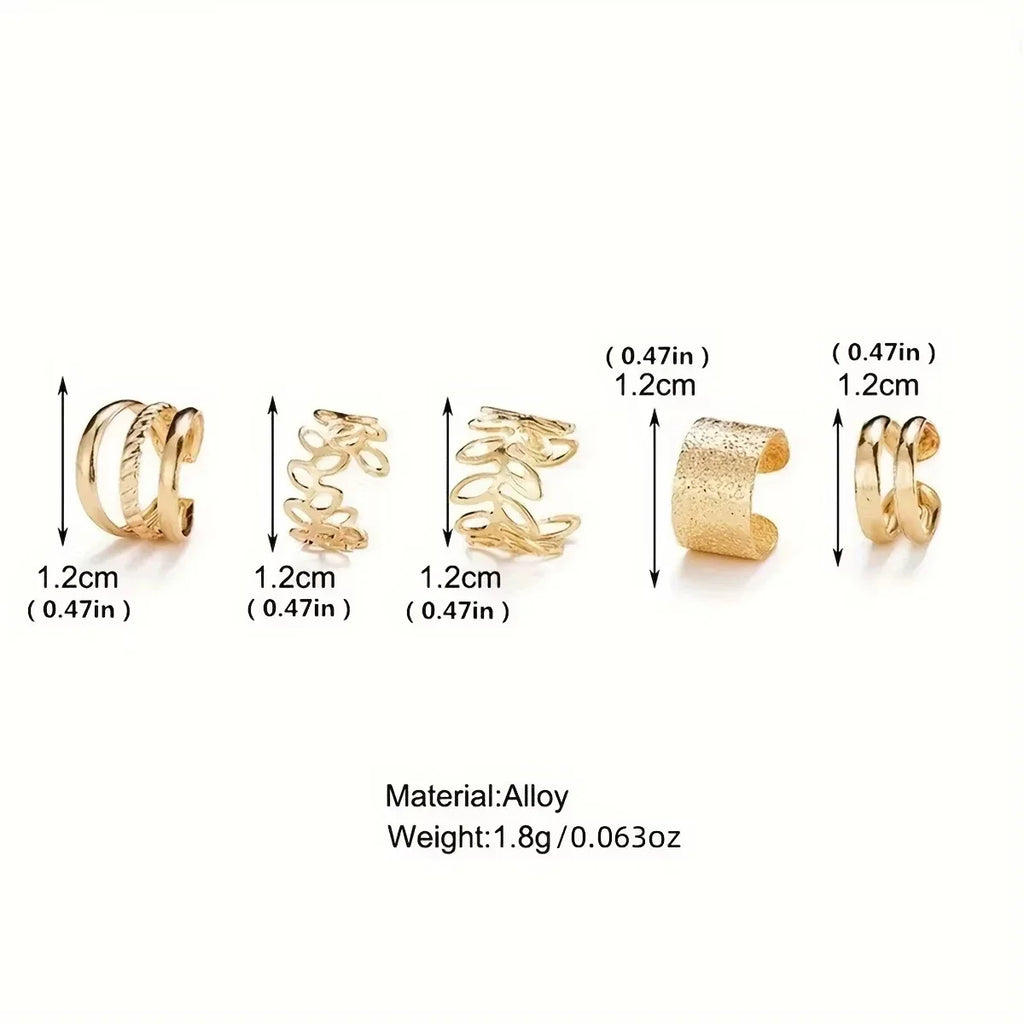 5pcs/set Trendy Elegant Design Ear Cuff Classic Elegant Style Women's No Piercing Clip Earrings Leaf Shaped Circle Stacked Shape Vera Lux