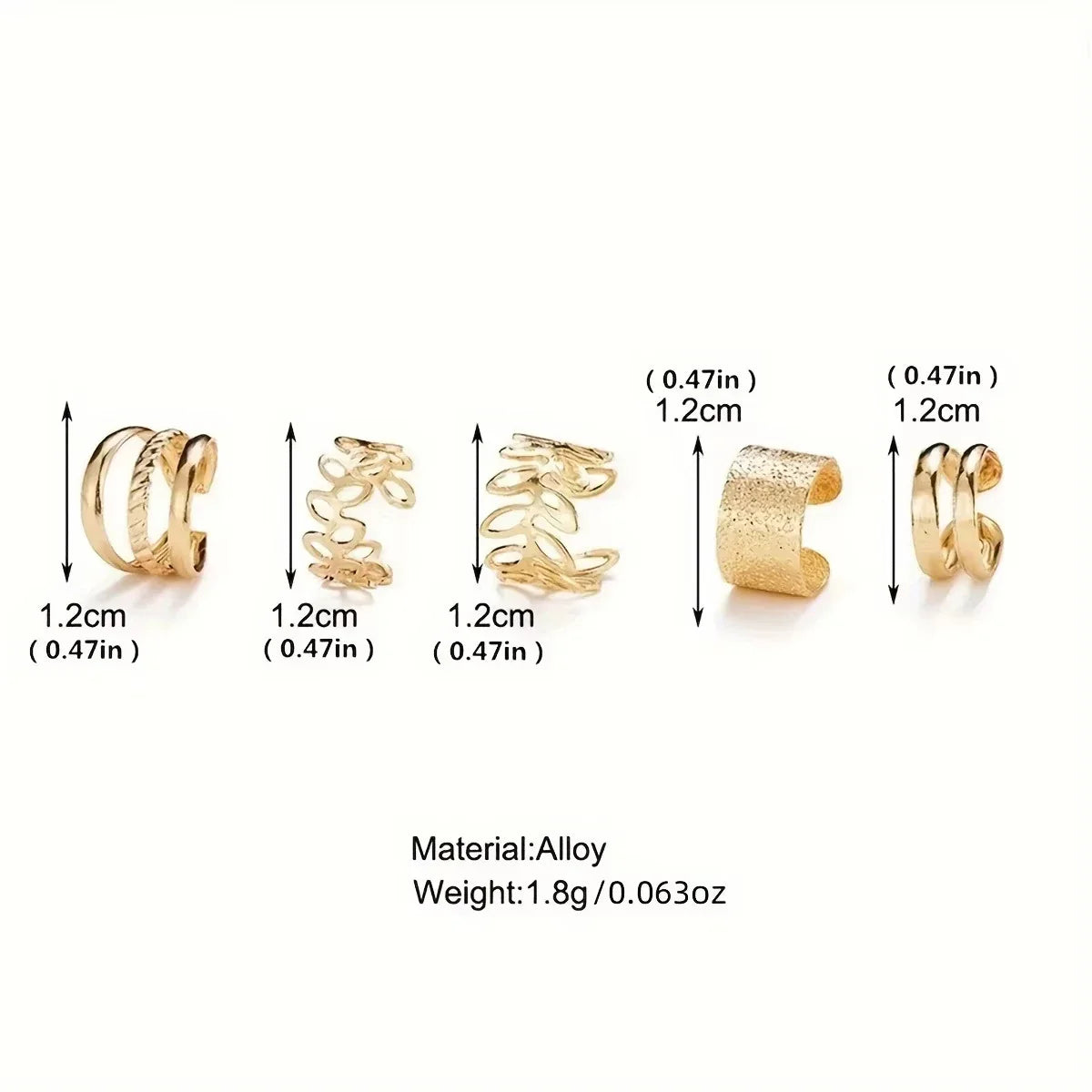 5pcs/set Trendy Elegant Design Ear Cuff Classic Elegant Style Women's No Piercing Clip Earrings Leaf Shaped Circle Stacked Shape Vera Lux
