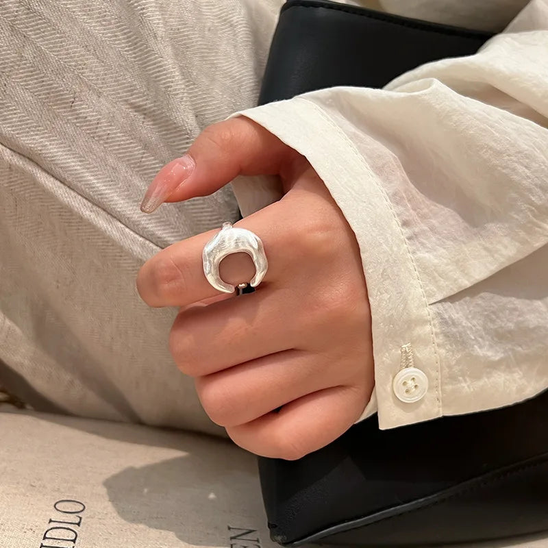 925 Sterling Silver Matte Finish Moon Open Rings For Women Ladies Luxury Jewelry Wholesale Accessories Jewellery Argent 925 Vera Lux