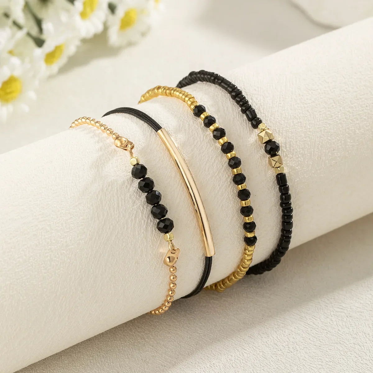 Handmade Black Glass Stone Bracelet Set For Women Simple Braided Rope Beads Chain Bangle Female Fashion Jewelry Accessories Vera Lux