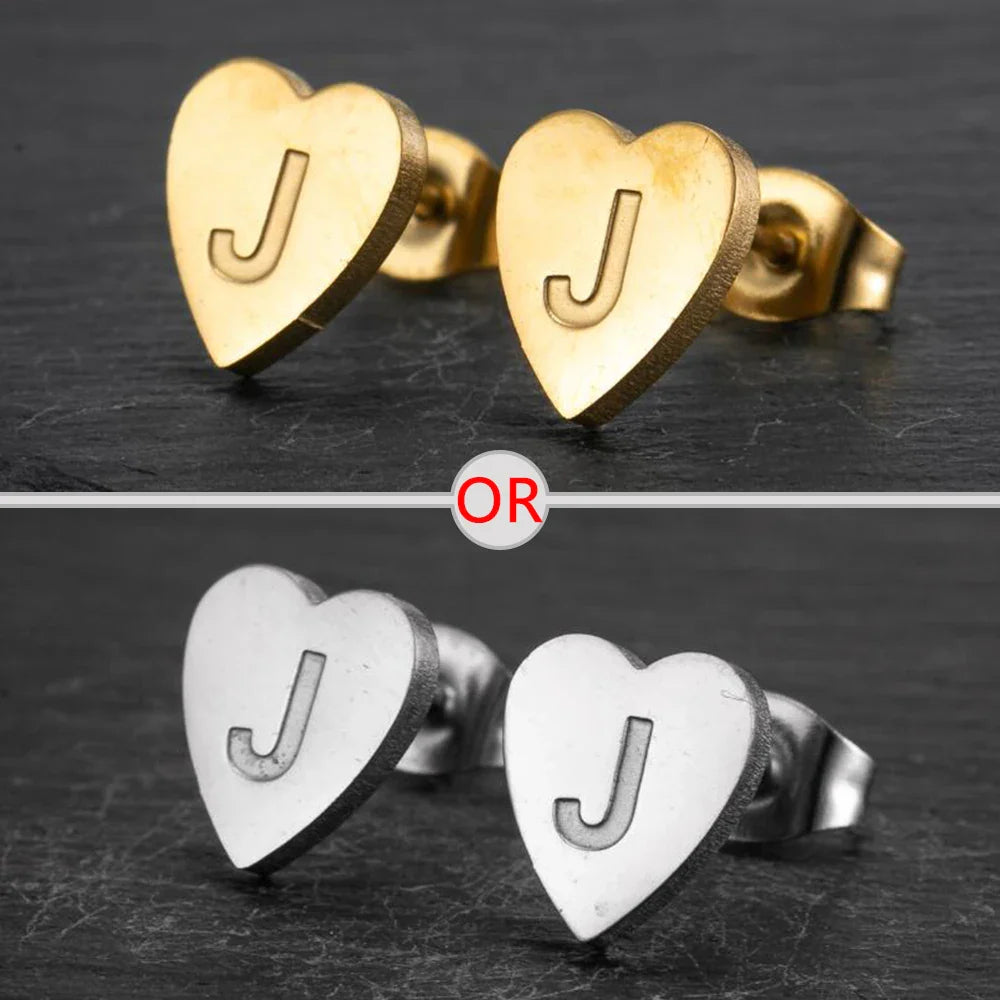100% Stainless Steel A-Z Initial Earrings for Women Girls Personalize Letter Name Heart Stud Earring Family Jewelry Best Gifts Vera Lux