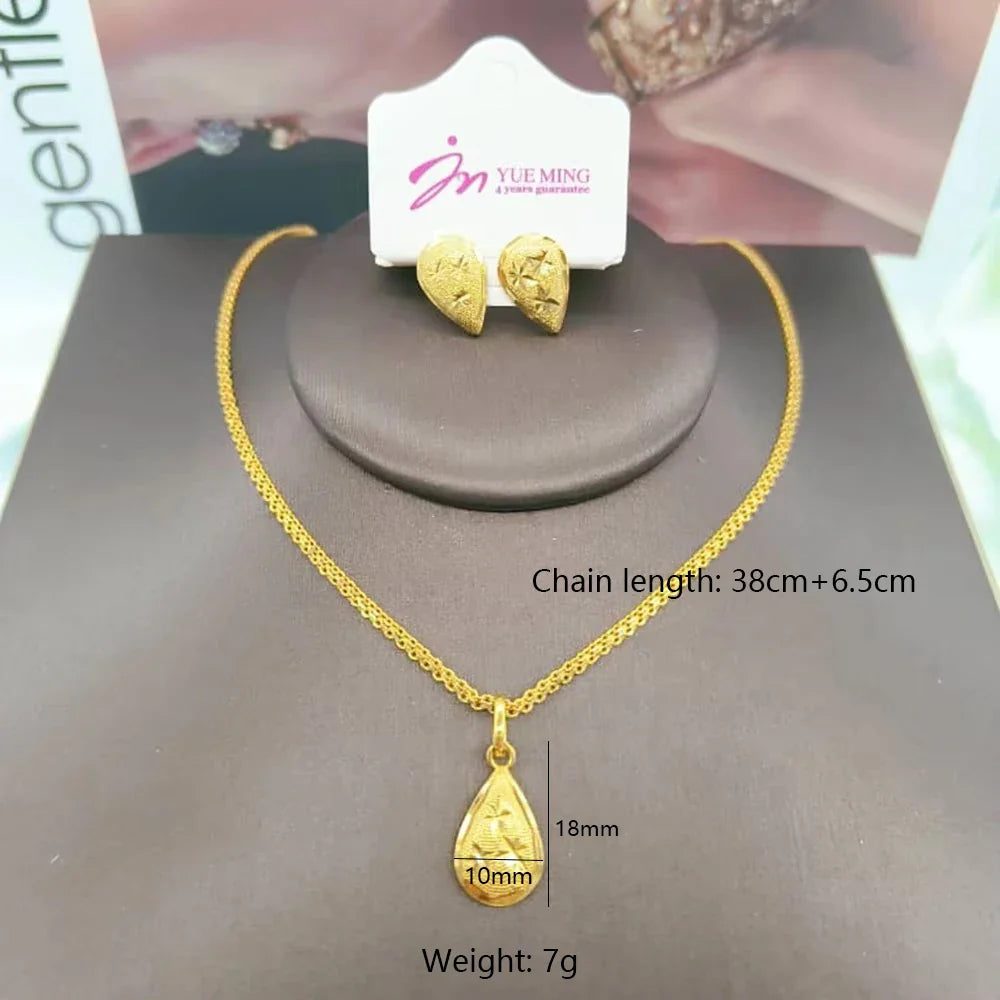 Exquisite Gold Color Jewelry Set for Party Stud Earrings and Pendant Necklace African Bridal Jewelry Set for Engagement Party Vera Lux
