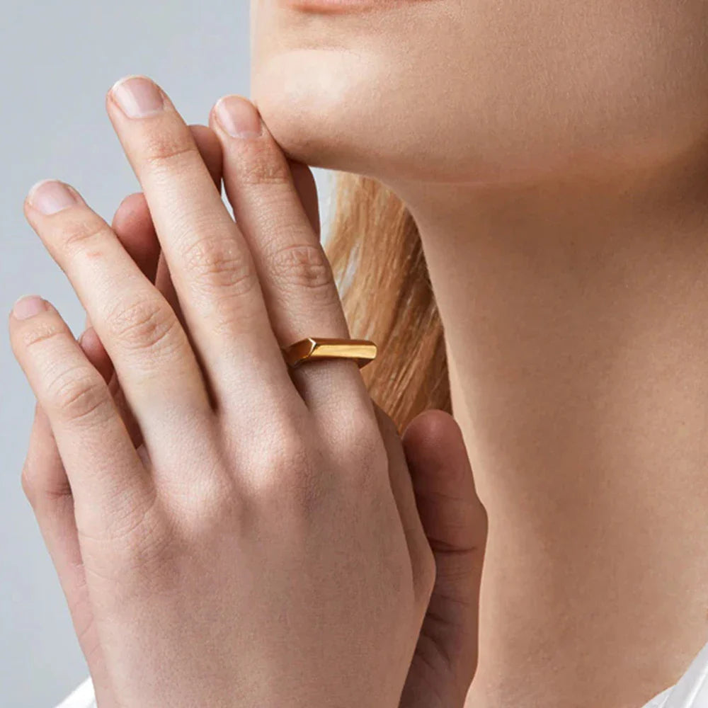 SUNIBI Stainless Steel Ring for Women 5mm Gold Color Custom Lover Couple Rings Gift Fashion Jewelry Wholesale/Dropshipping Vera Lux