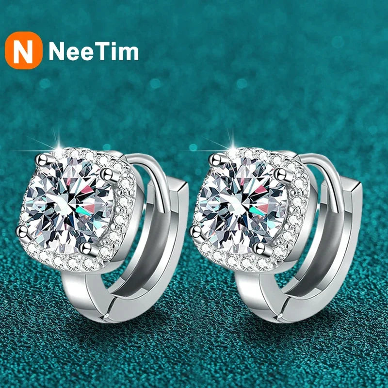 NeeTim 1ct Moissanite Earrings for Women S925 Sterling Silver with 18k Gold Plated Hoop Earring Wedding Jewelry with Certificate Vera Lux
