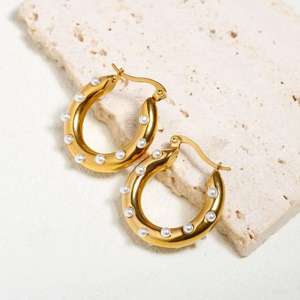 Luxury Shiny Zircon Hoop Earrings for Women Trendy Golden Stainless Steel Wed Ear Geometric Circle Earring Jewelry Pendientes Vera Lux