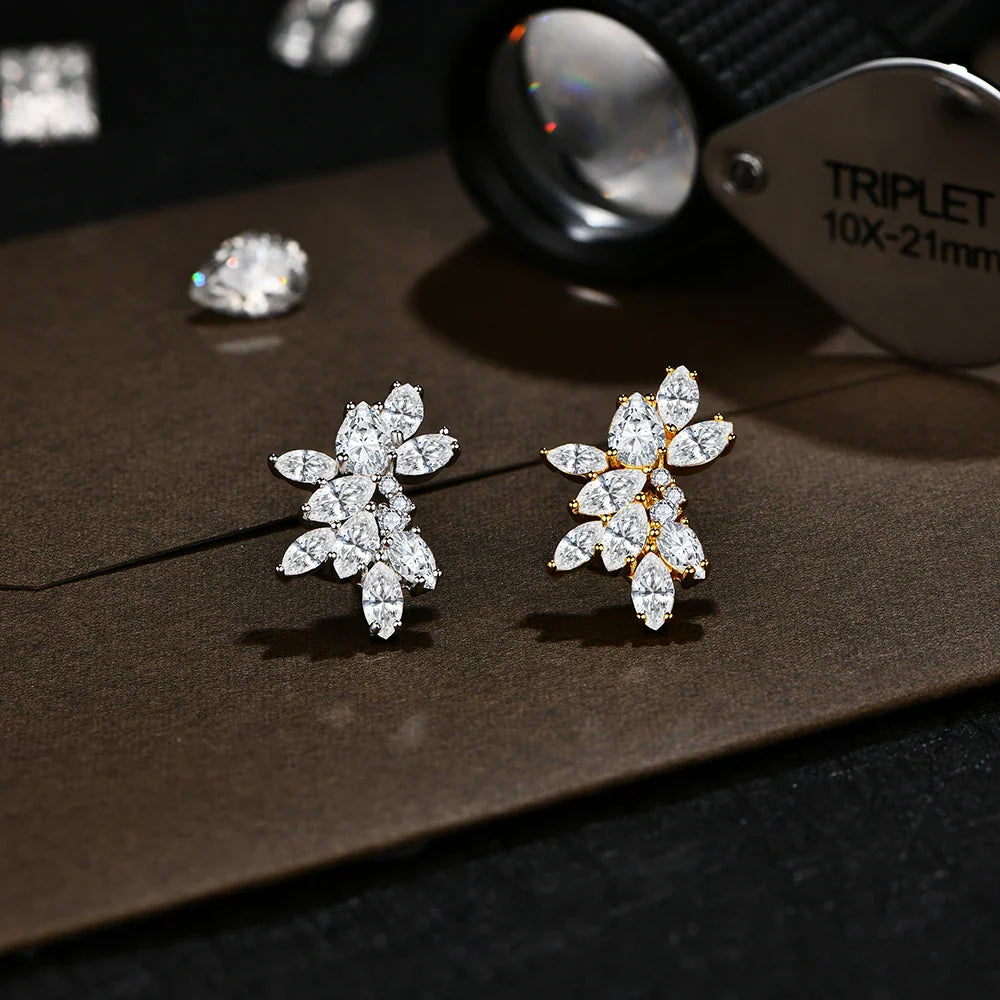 MINTYBOX Moissanite Diamond Cluster Stud Earrings Solid S925 Sliver 18k Gold Plated for Women Wedding Engagement Luxury Jewelry Vera Lux