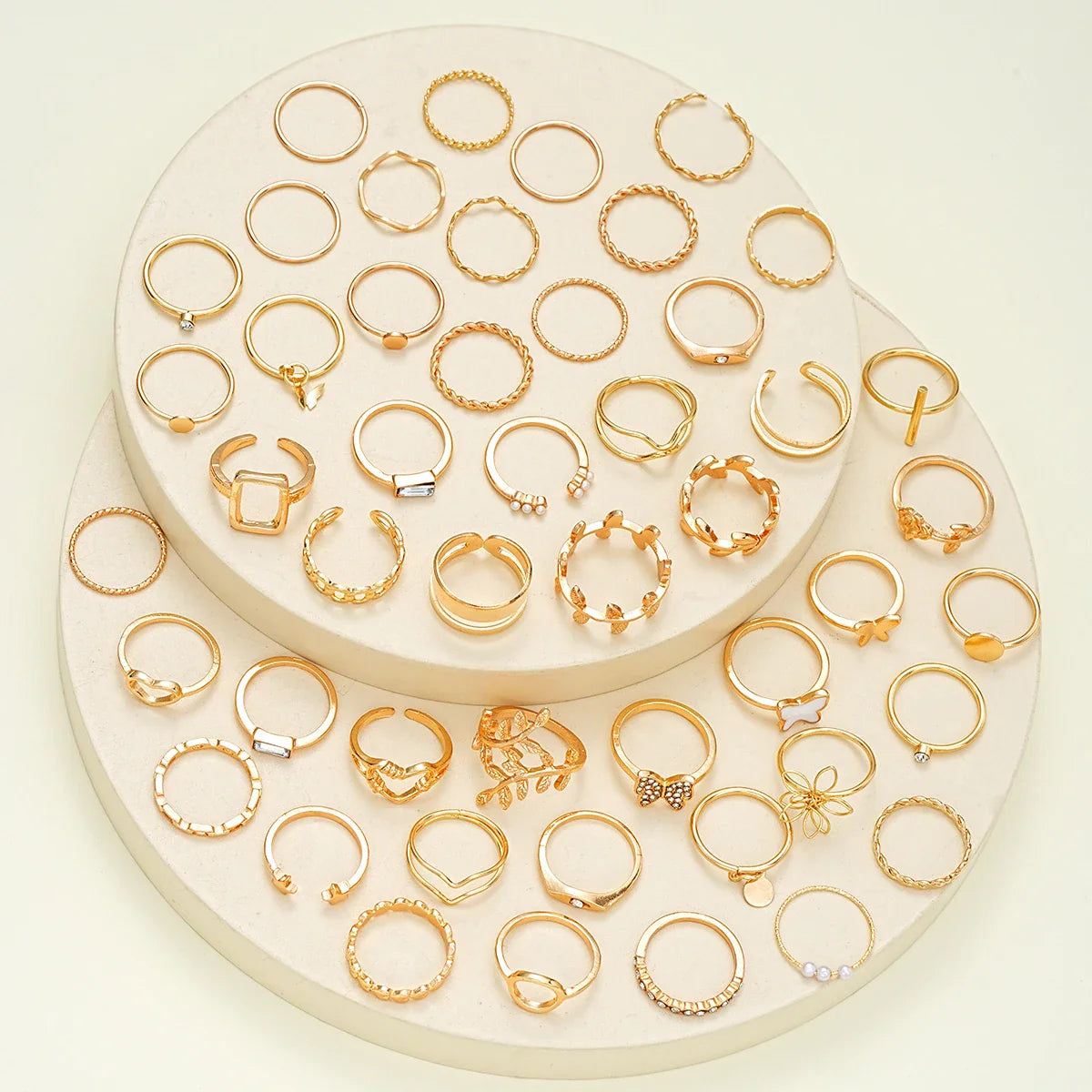 47Pcs/Set Vintage Gold Color Heart Rings Set For Women Men Hollow Butterfly Pearl Crystal Geometric Rings Trendy Finger Jewelry Vera Lux