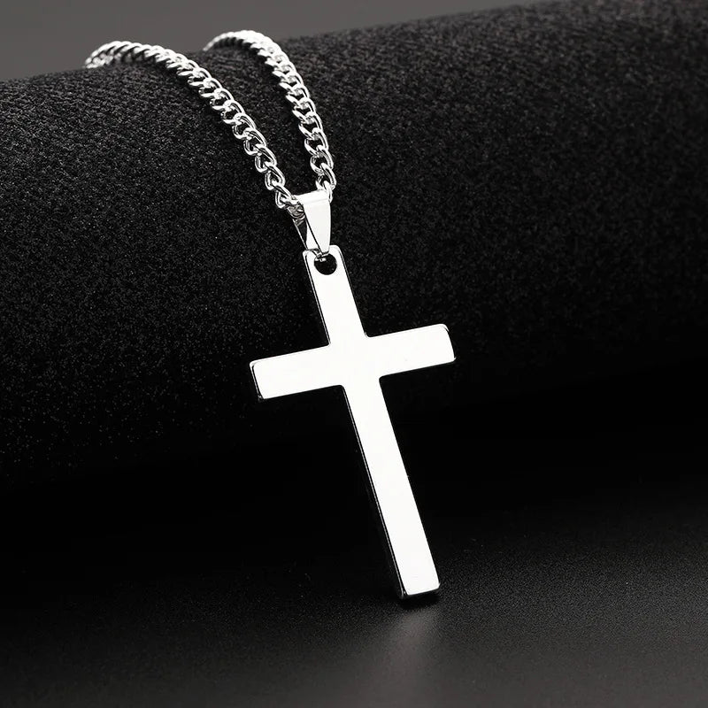 1pcs Solid Color Cross Necklace Pendant Stainless Steel Trendy Minimalist Cross Prayer Jewelry Hip Hop Punk Style Vera Lux