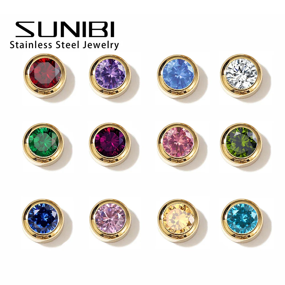 SUNIBI Stainless Steel Charm Crystal Necklace Pendant Birthstone Charms For Jewelry Making Women Earrings DIY Accessories Vera Lux