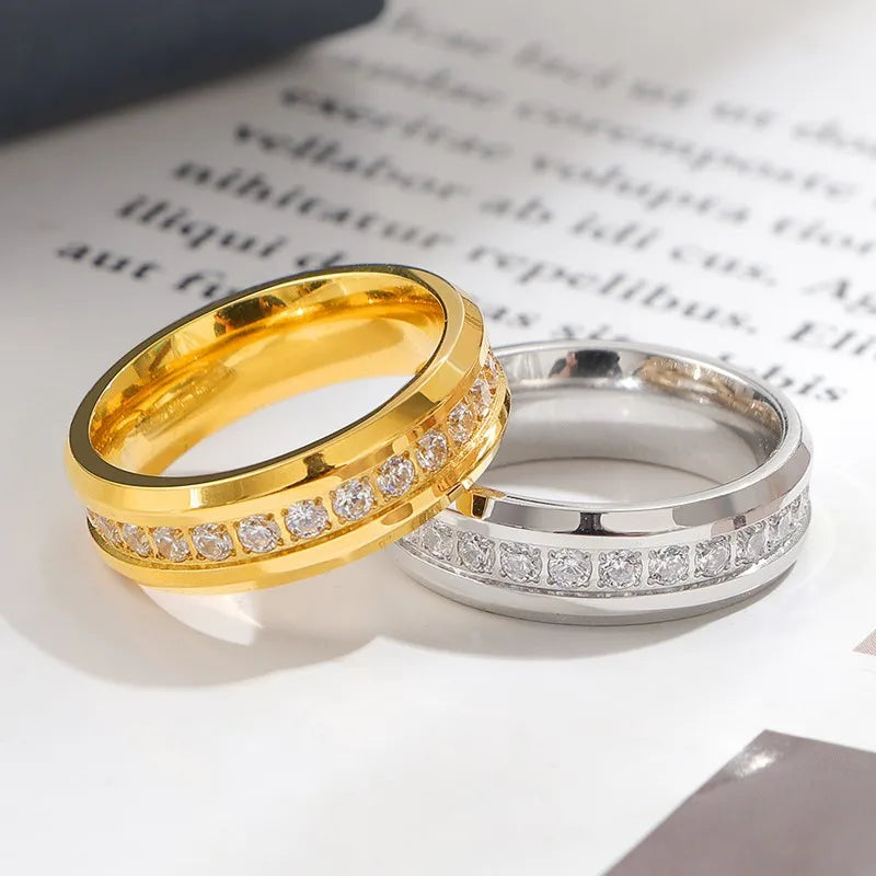 6mm Stainless Steel Groove CZ Eternity Ring Wedding Band for Women Men Size 5-10 Vera Lux