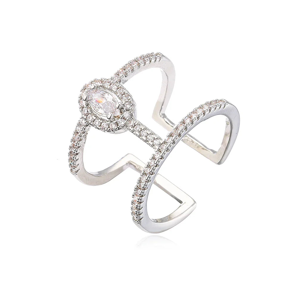 NEWBUY Fashion Gold Color Geometric Copper Ring Women Wedding Jewelry Hot Sale AAA+ Cubic Zirconia Finger Ring Femme Bijoux Vera Lux