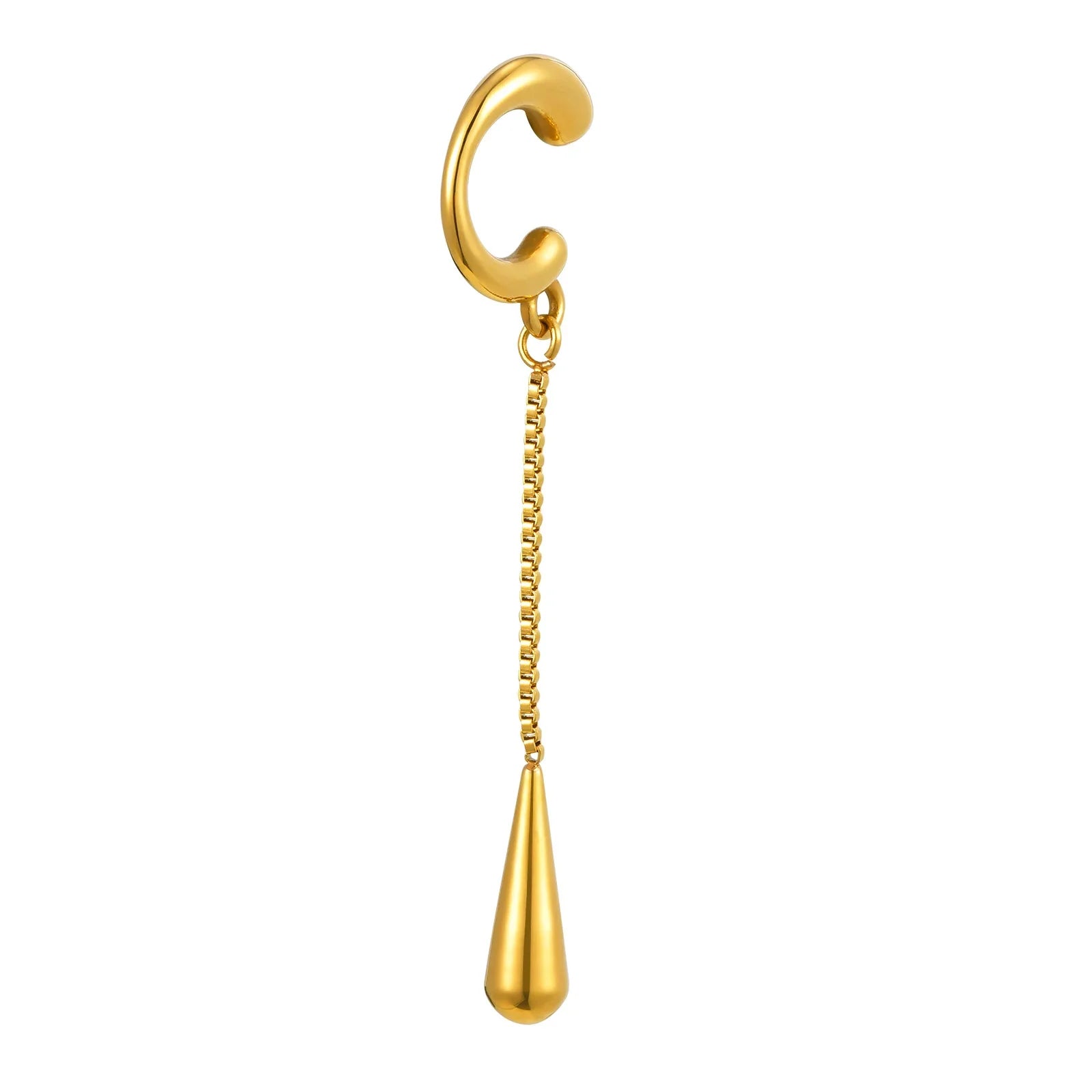 C-shaped Metal Teardrop Tassel Ear Cuff Clip Earrings for Women 1piece, No Piercings, Ear Cartilage Clips Vera Lux